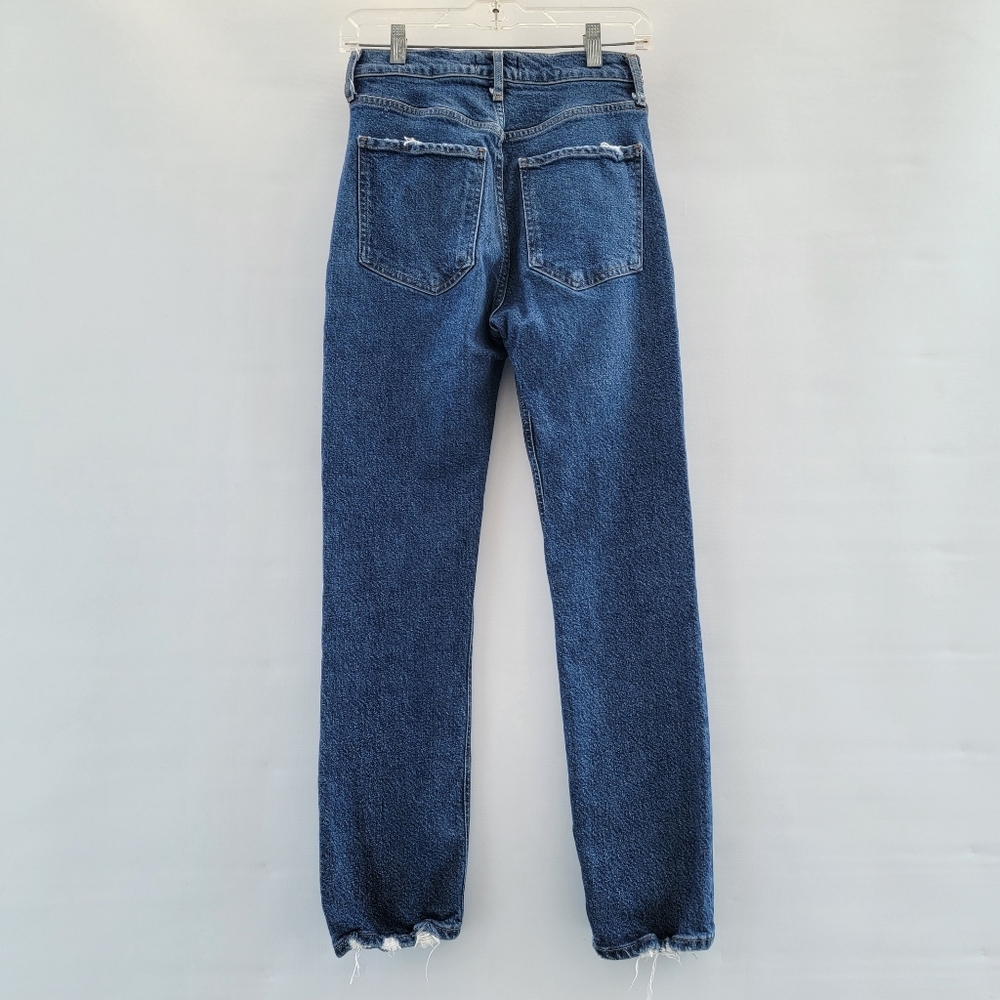 Agolde Riley Distressed Jeans Size 26 Blue Medium Wash Minimalist Designer Denim - Picture 14 of 16
